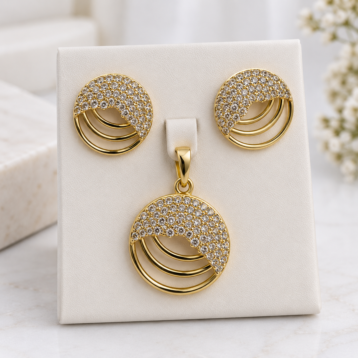 Gold-Tone Crystal Crescent Earring & Pendant Set