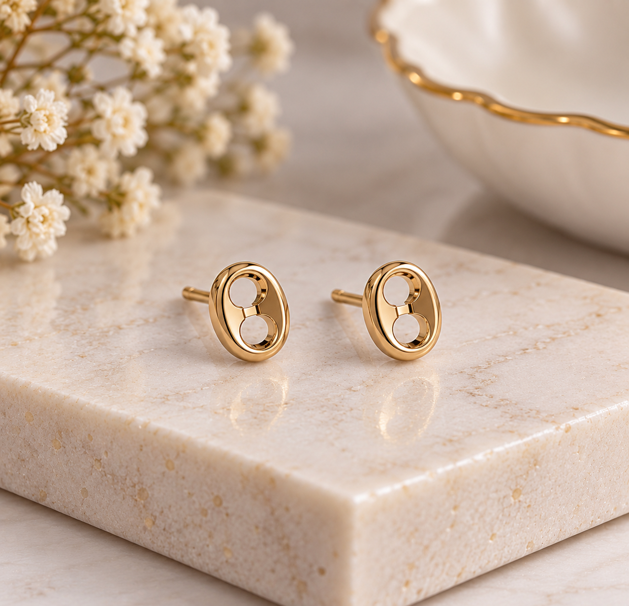Small Gold-Tone Double Circle Stud Earrings