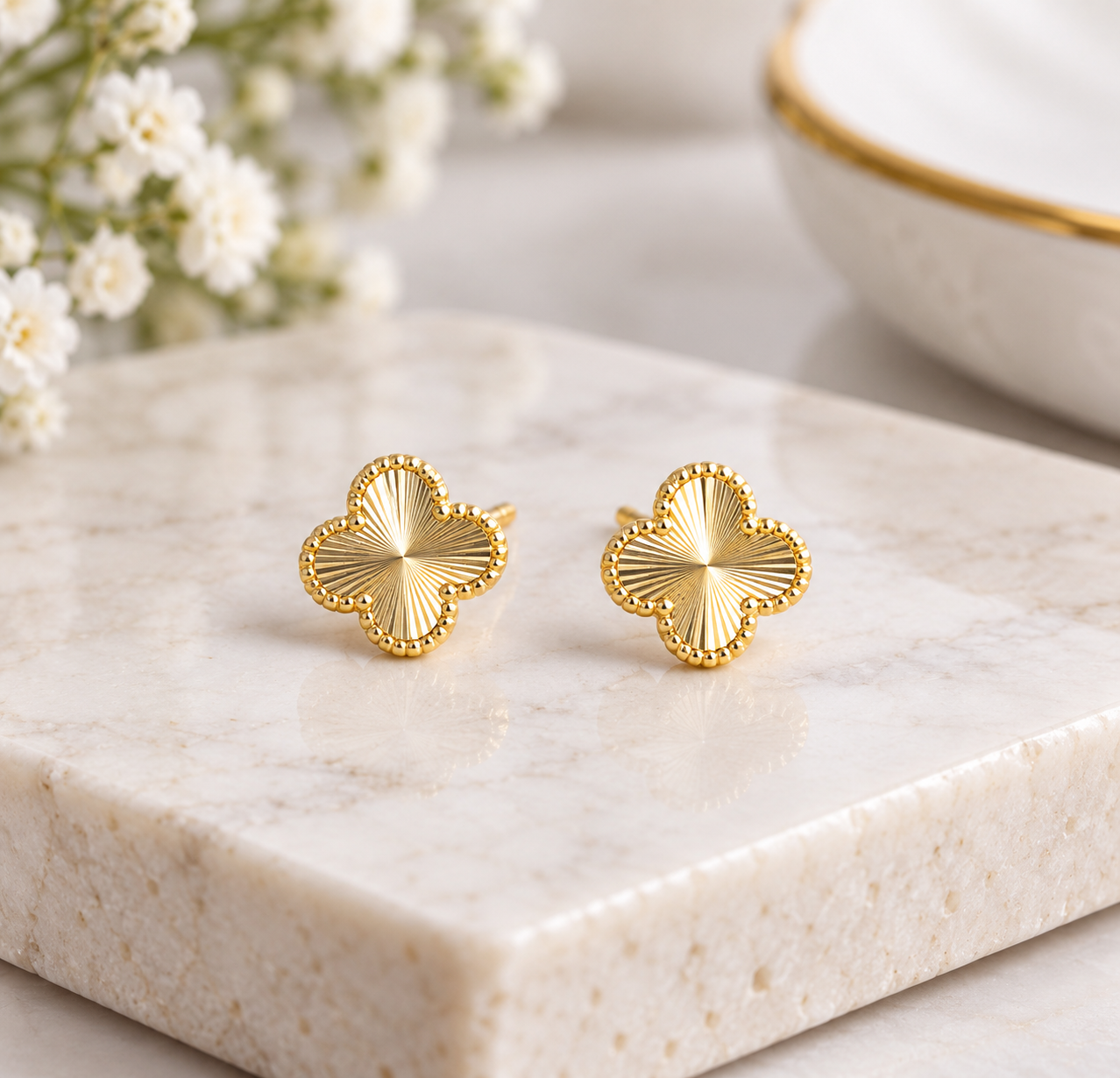 Gold-Tone Clover Flower Stud Earrings