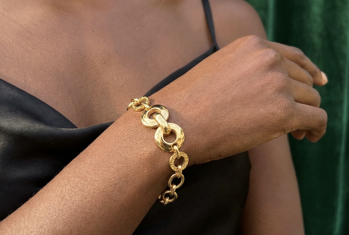 Gold-Tone Chunky Link Hand Chain Bracelet