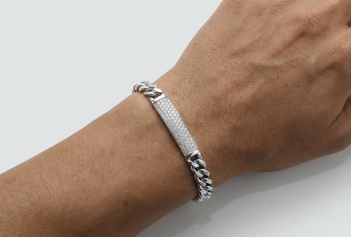 Silver-Tone Crystal Pave Hand Chain Bracelet
