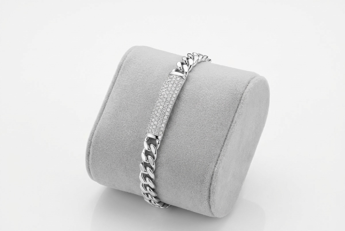 Silver-Tone Crystal Pave Hand Chain Bracelet