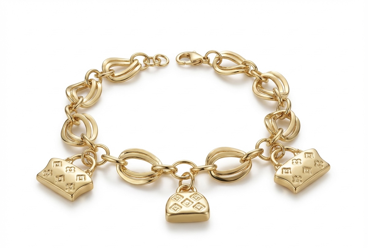Gold-Tone Statement Charm Bracelet with Handbag Charms