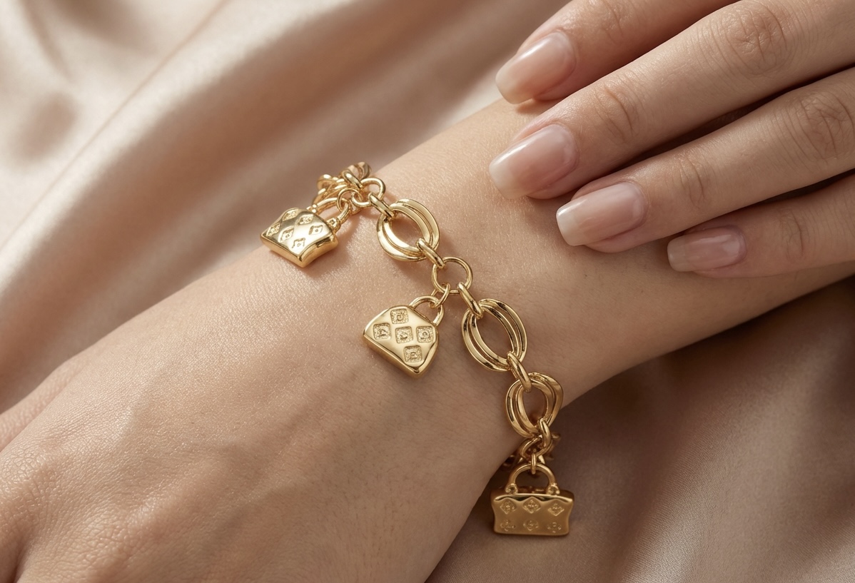 Gold-Tone Statement Charm Bracelet with Handbag Charms