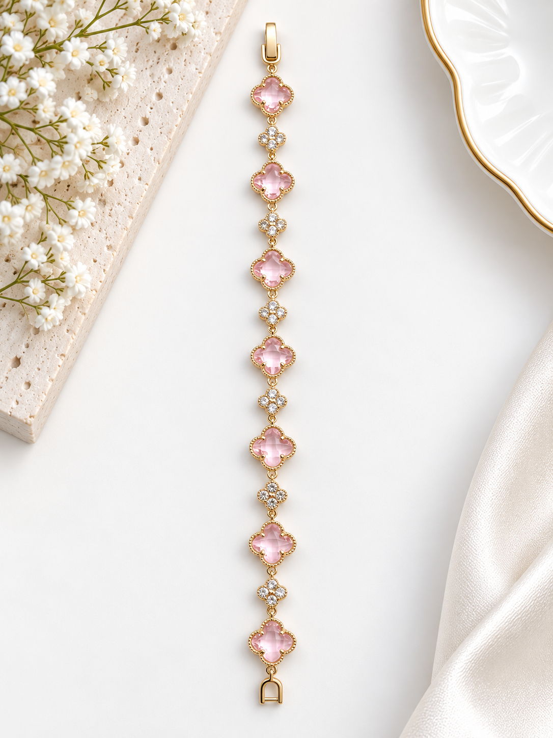 Pink Clover Crystal Bracelet