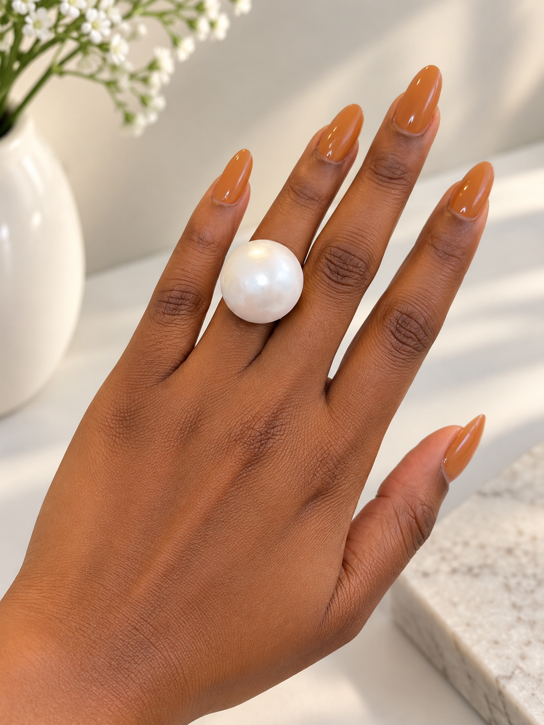Large White Pearl Cocktail Ring for Women