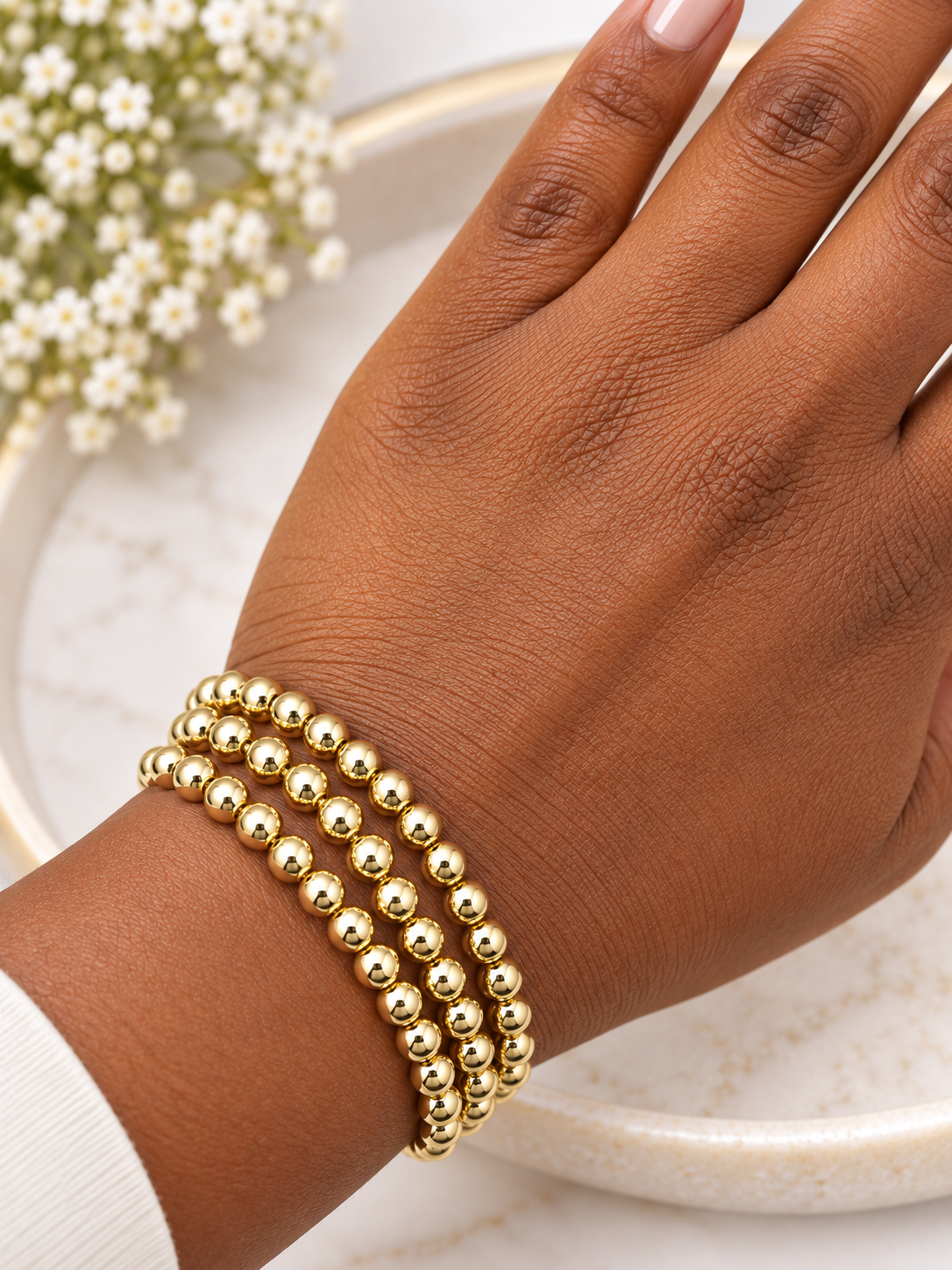 4mm Gold Ball Bracelet Set