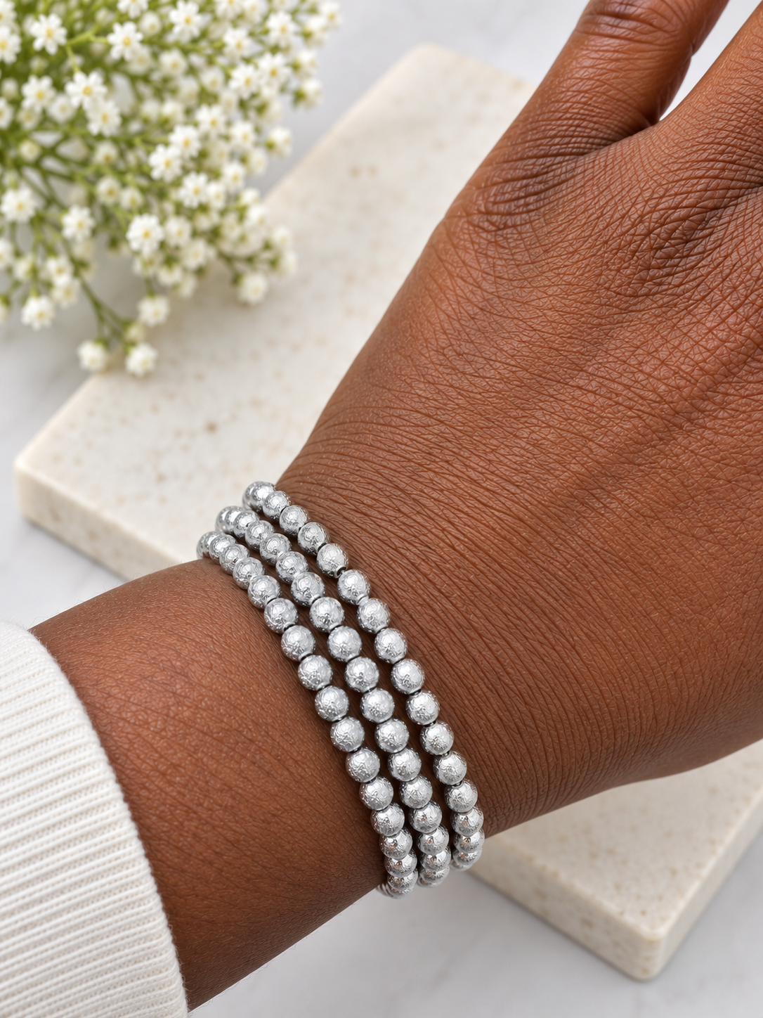 4mm Silver 3 Piece Ball Bracelet Set